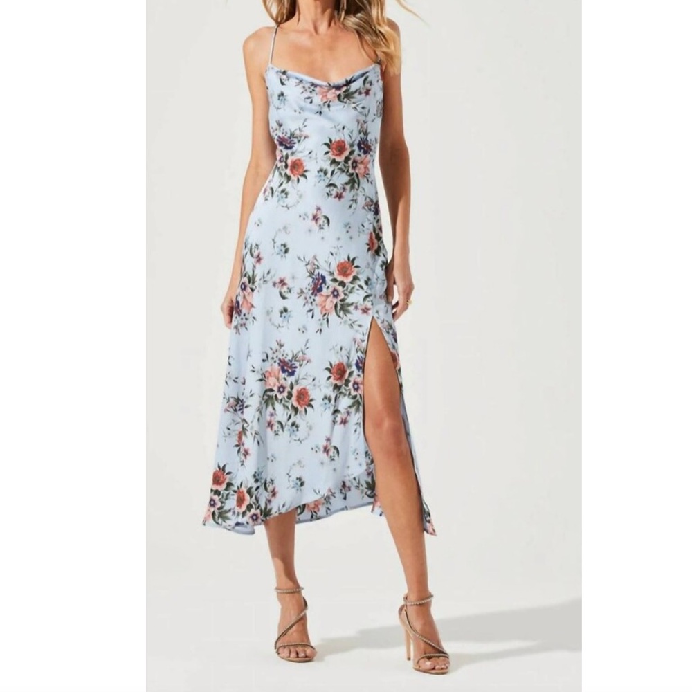 Astr Gaia Cowl Neck Spaghetti Strap Midi Dress